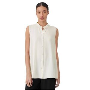 Eileen Fisher Silk Georgette Crepe Sleeveless Top Size Large Quiet Luxury